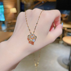 INS Trendy Korean Style Fortune Cat Titanium Steel Necklace Female 2021 TikTok Same Design Sense Valentine Gift Clavicle Chain