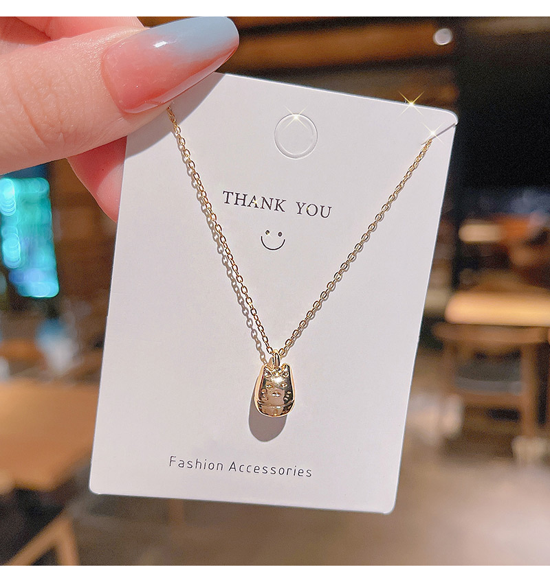 INS Trendy Korean Style Fortune Cat Titanium Steel Necklace Female 2021 TikTok Same Design Sense Valentine Gift Clavicle Chain