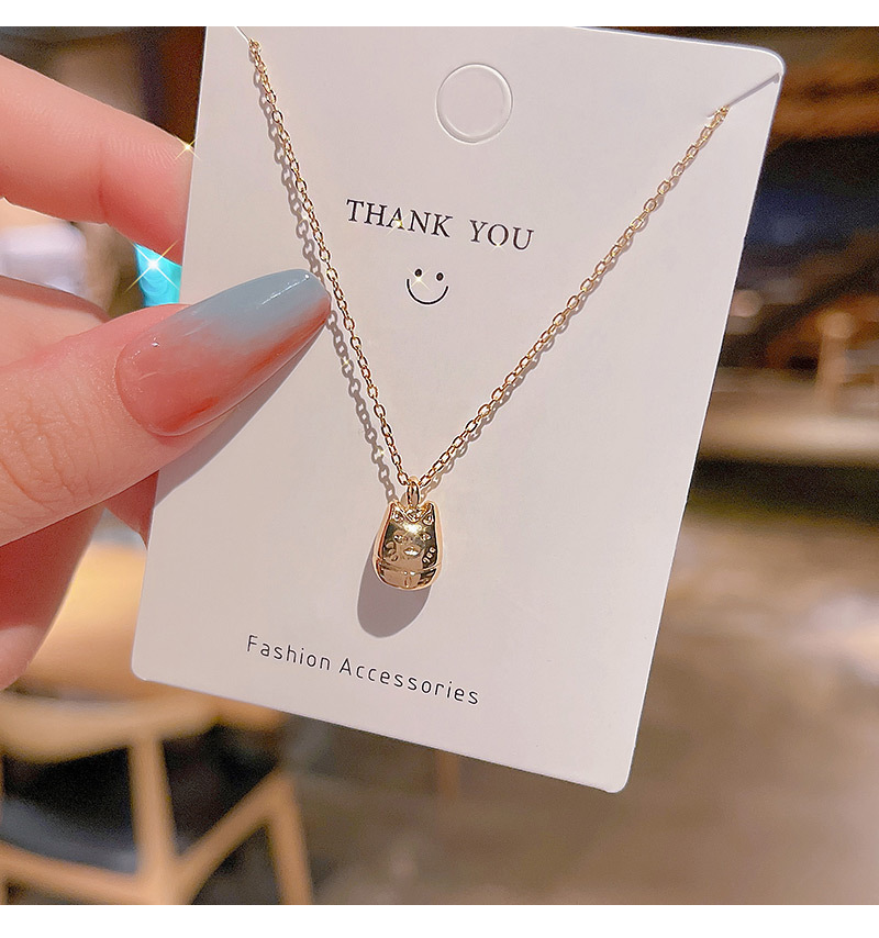INS Trendy Korean Style Fortune Cat Titanium Steel Necklace Female 2021 TikTok Same Design Sense Valentine Gift Clavicle Chain