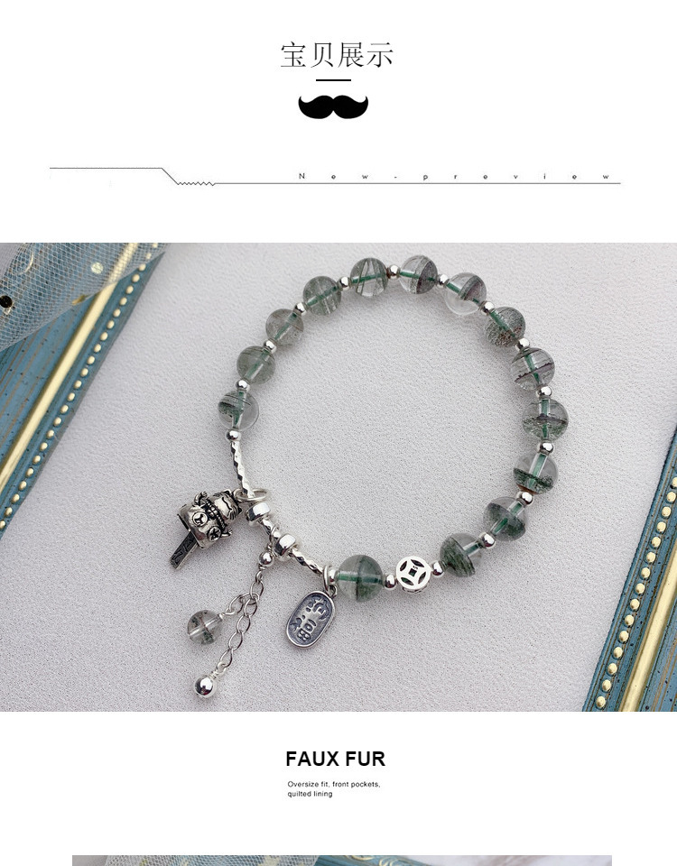 Natural Chorite Crystals Crystal Bracelet Female Fortune Cat Lucky Beads 925 Sterling Silver Simple Special-Interest Design Ins Cornucopia