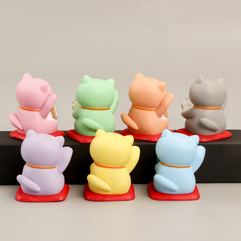 7 Cartoon Fortune Cat Doll Decoration Creative Lucky Blessing Car Cute Small Gift Cake Decoration