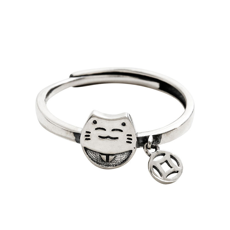 S925 Sterling Silver Qian Duo Fortune Cat Ring Female Special-Interest Design Affordable Luxury Fashion Refined Personalized Open Cold Style