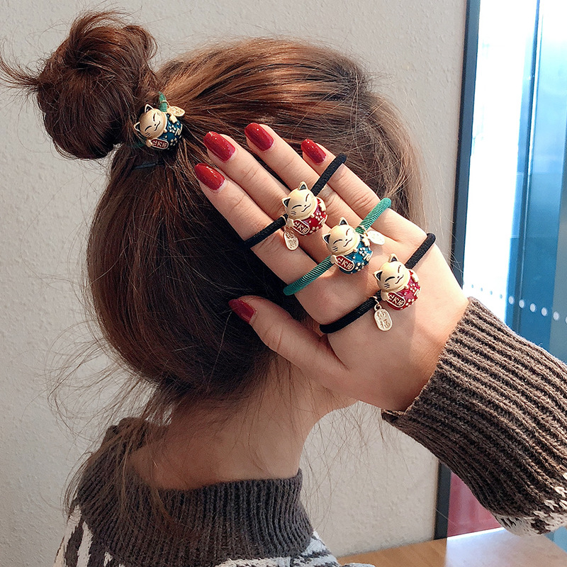 The New Year cute fortune cat hair rope female Korea east gate rubber band hair rope headwear girl hair leather cover hair ring