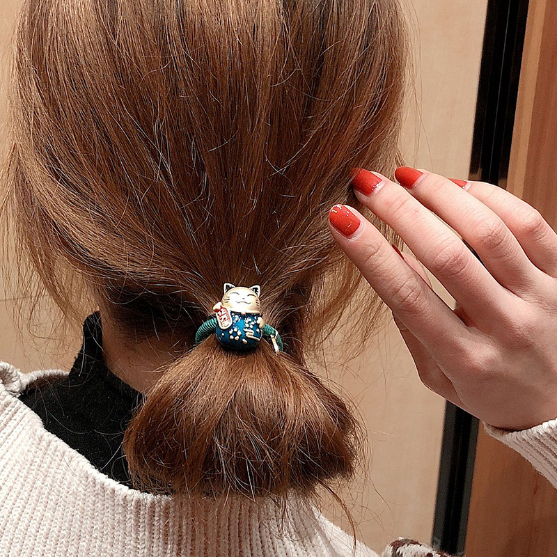 The New Year cute fortune cat hair rope female Korea east gate rubber band hair rope headwear girl hair leather cover hair ring
