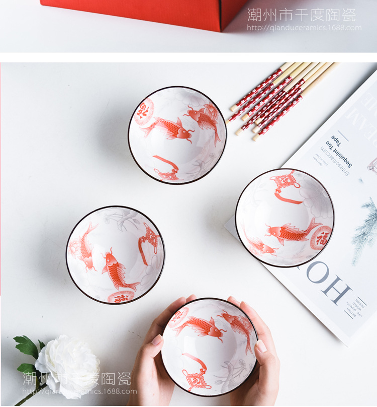 Tableware Gift Box Bowl and Chopsticks Set Fortune Cat Blue and White Porcelain Ceramic Bowl Set Will Sell Opening Activities Gifts Practical Gifts
