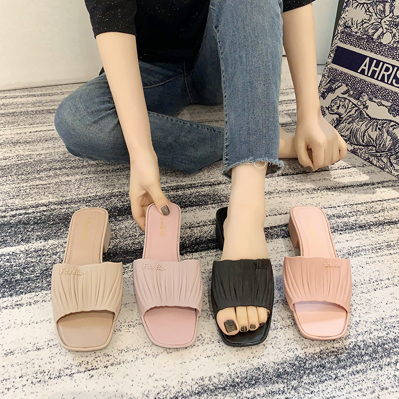 Spring New Casual One-Word Wedge Beach Slippers Fashion PVC Plastic Slipper Women&#039;s Outer Wear Wholesale