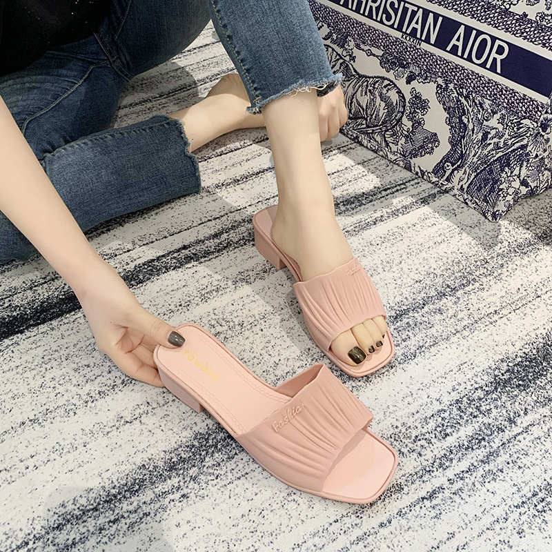 Spring New Casual One-Word Wedge Beach Slippers Fashion PVC Plastic Slipper Women&#039;s Outer Wear Wholesale