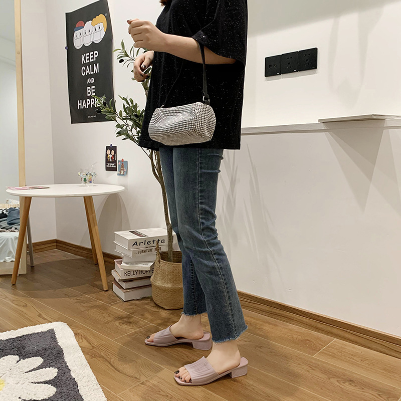 Spring New Casual One-Word Wedge Beach Slippers Fashion PVC Plastic Slipper Women&#039;s Outer Wear Wholesale