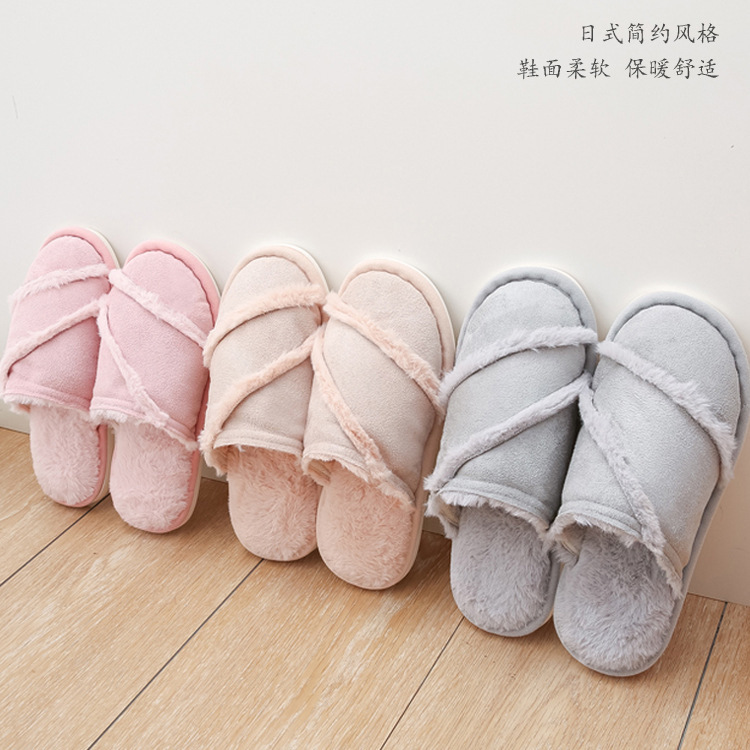 Wholesale Japanese Foreign Trade Home Spring, Autumn and Winter Floor Indoor Non-Slip Warm Furry Soft Soled Cotton Slipper Men and Women Couple