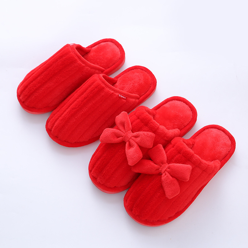 20 New Wedding Happy Word Slippers Wedding Couple Cotton Slippers Thick Bottom Non-Slip Men and Women Warm Home Indoor Slipper