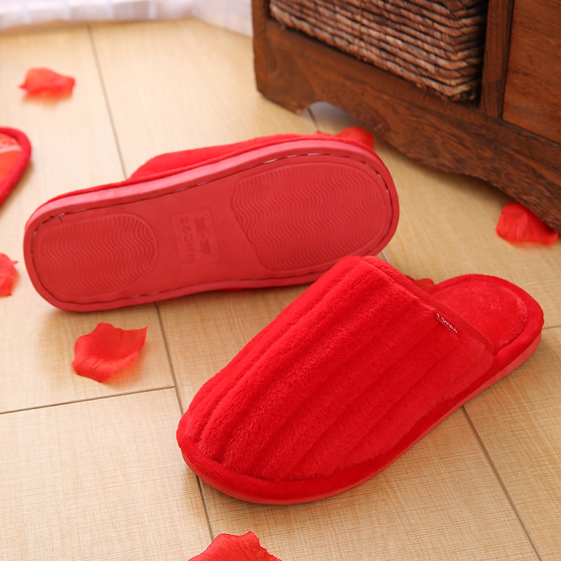 20 New Wedding Happy Word Slippers Wedding Couple Cotton Slippers Thick Bottom Non-Slip Men and Women Warm Home Indoor Slipper