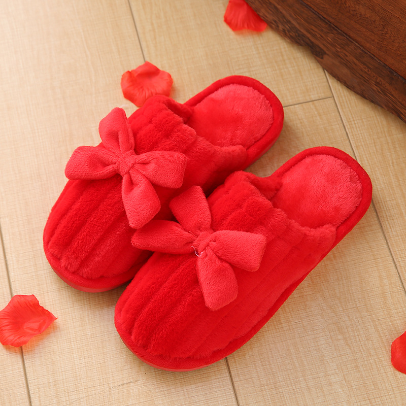 20 New Wedding Happy Word Slippers Wedding Couple Cotton Slippers Thick Bottom Non-Slip Men and Women Warm Home Indoor Slipper