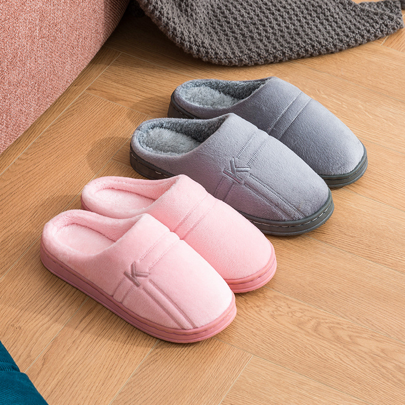 Autumn and Winter Cotton Slippers Female Cute Couple Interior Home Breathable Home Thick Bottom Confinement Woolen Slipper Male Winter
