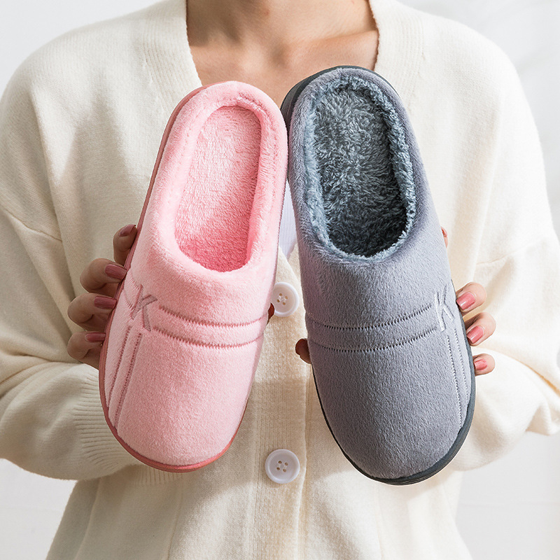 Autumn and Winter Cotton Slippers Female Cute Couple Interior Home Breathable Home Thick Bottom Confinement Woolen Slipper Male Winter