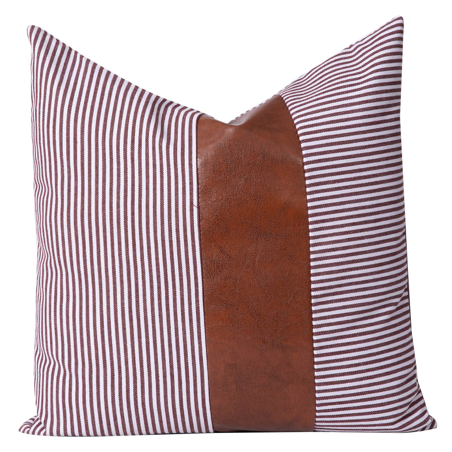 Nordic PU Leather Patchwork Stripes Pillow Modern Minimalist Office Pillow Bedside Cushion Sofa Pillow Cases Wholesale