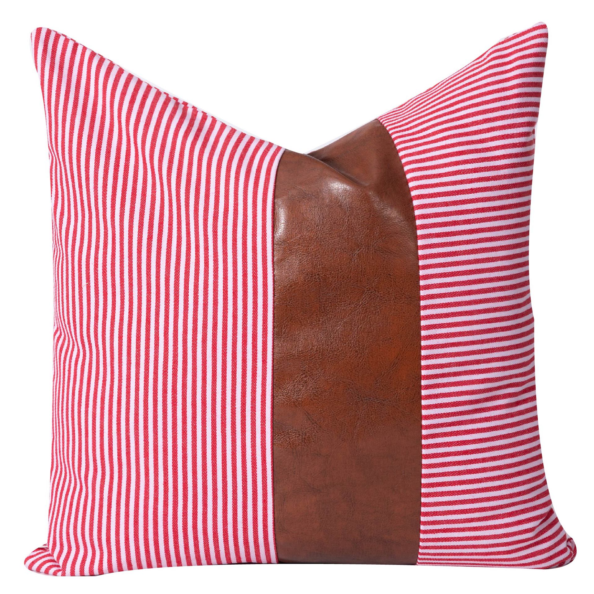 Nordic PU Leather Patchwork Stripes Pillow Modern Minimalist Office Pillow Bedside Cushion Sofa Pillow Cases Wholesale