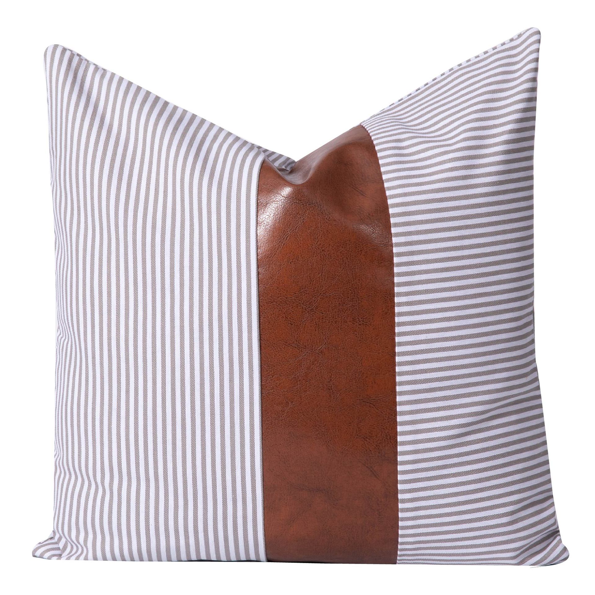 Nordic PU Leather Patchwork Stripes Pillow Modern Minimalist Office Pillow Bedside Cushion Sofa Pillow Cases Wholesale