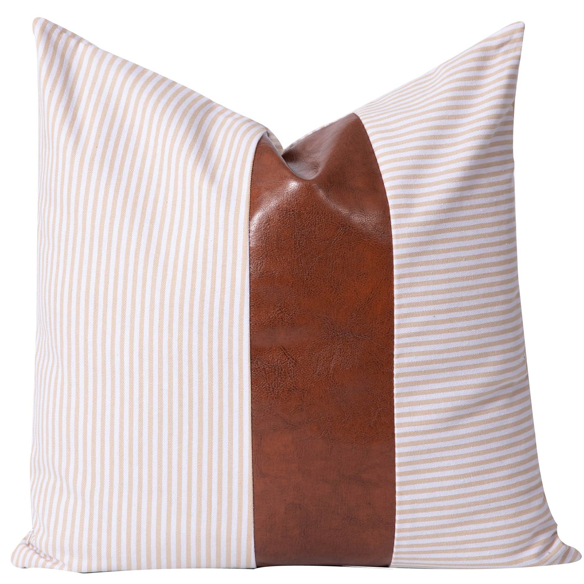 Nordic PU Leather Patchwork Stripes Pillow Modern Minimalist Office Pillow Bedside Cushion Sofa Pillow Cases Wholesale