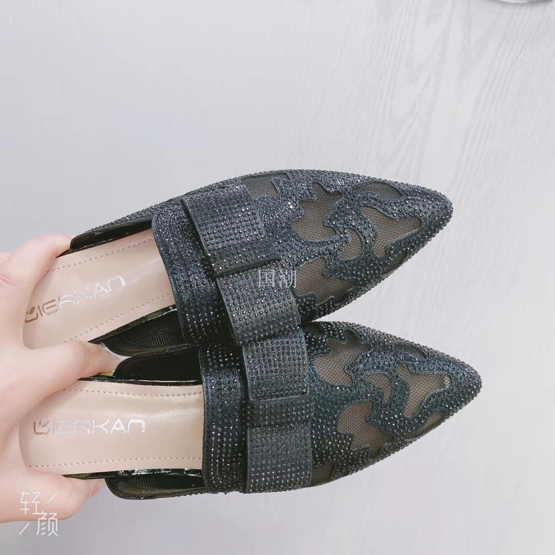 New summer style half - hold single shoe half - pack toe point flip-flop women wear a fashionable middle - heel slipper 