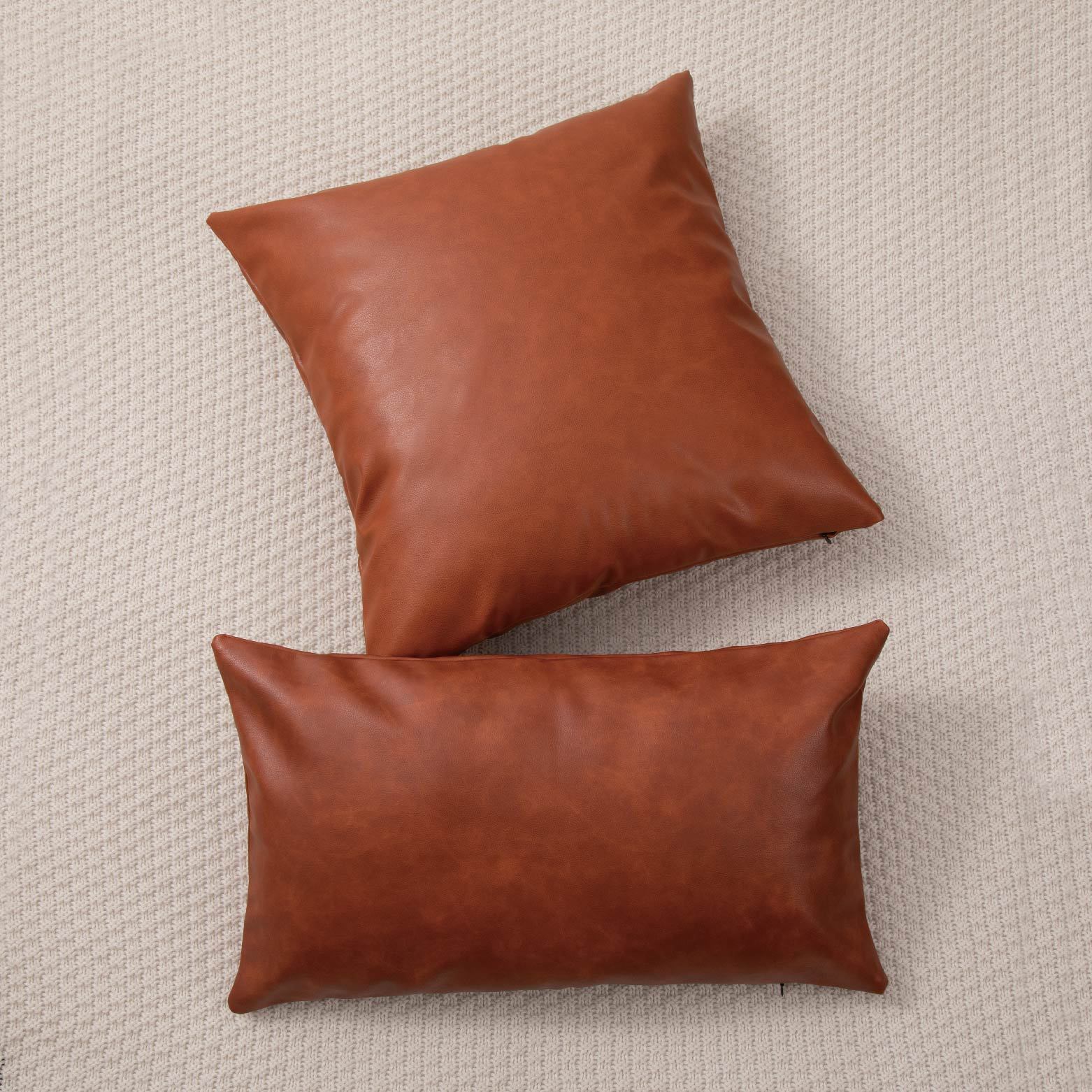 Retro Affordable Luxury PU Leather Pillow Model Room Pillow Office Lumbar Pillow Bedside Cushion Sofa Pillow Cases with Core