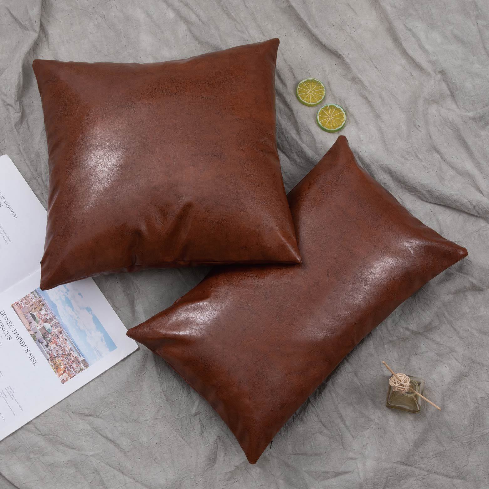 Retro Affordable Luxury PU Leather Pillow Model Room Pillow Office Lumbar Pillow Bedside Cushion Sofa Pillow Cases with Core