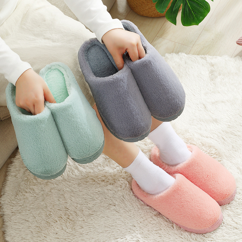 Cotton Slippers Shoes for Women Winter Home Thick-Soled Cotton Slippers Winter Confinement Warm Indoor Home Couple Spring and Autumn Woolen Slipper Men