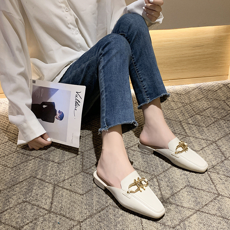 Year of the Rat New Toe Cap Semi Slipper Jelly Double Buckle Pumps Lazy Plastic PVC Women&#039;s Non-Slip Shoes Factory Direct Sales
