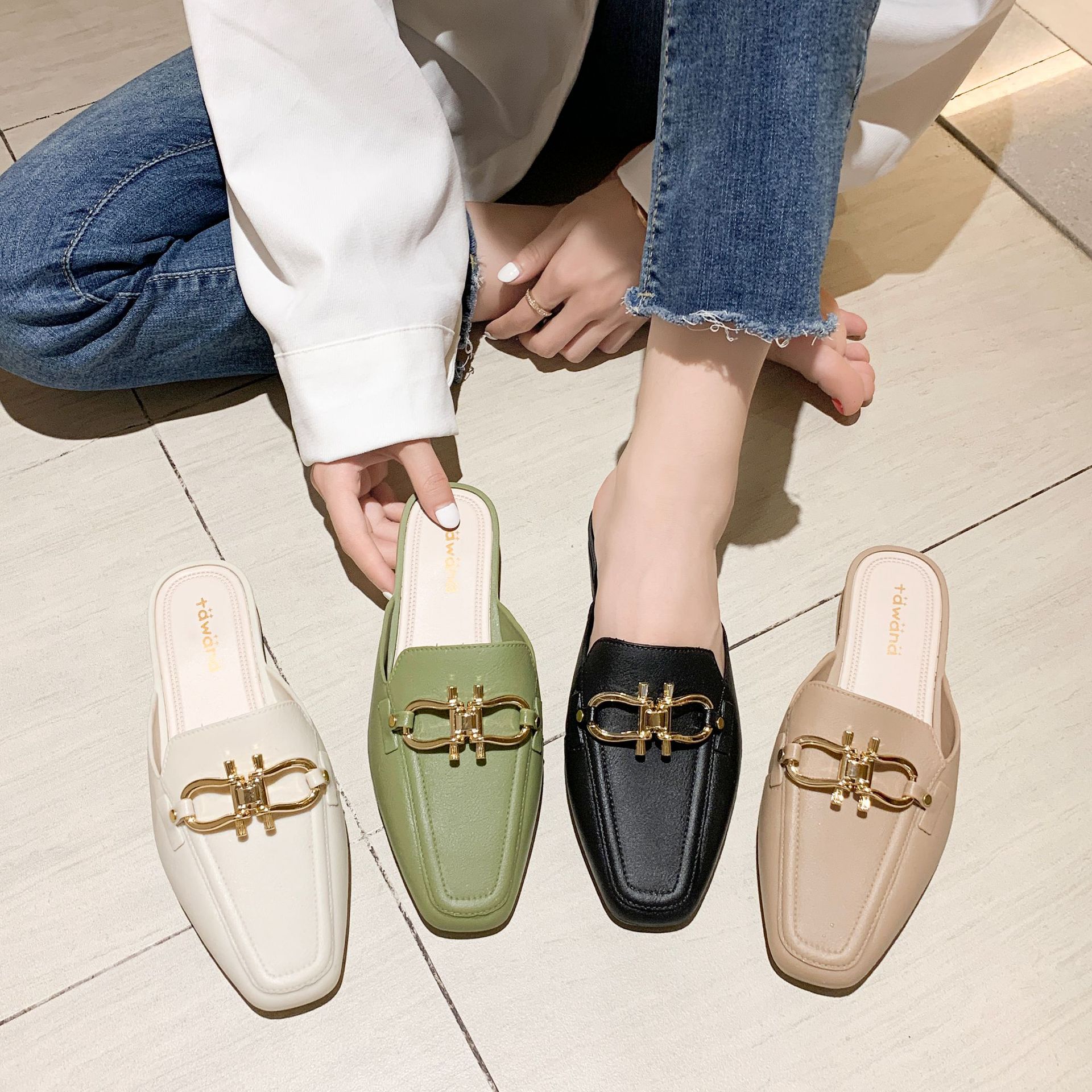Year of the Rat New Toe Cap Semi Slipper Jelly Double Buckle Pumps Lazy Plastic PVC Women&#039;s Non-Slip Shoes Factory Direct Sales
