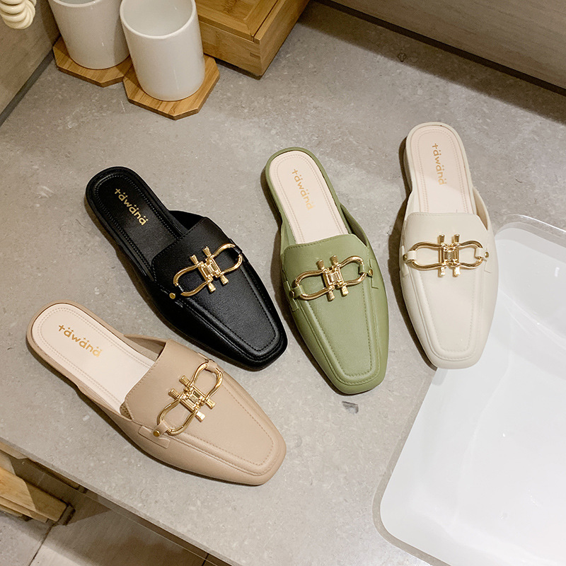 Year of the Rat New Toe Cap Semi Slipper Jelly Double Buckle Pumps Lazy Plastic PVC Women&#039;s Non-Slip Shoes Factory Direct Sales