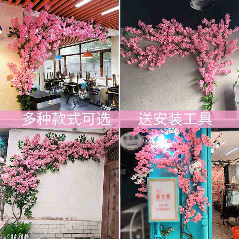Artificial Cherry Tree Wedding Wedding Wall Decoration Cherry Twig Fake Flower Valentine&#039;s Day Tanabata Artificial Flower Wall Peach Tree