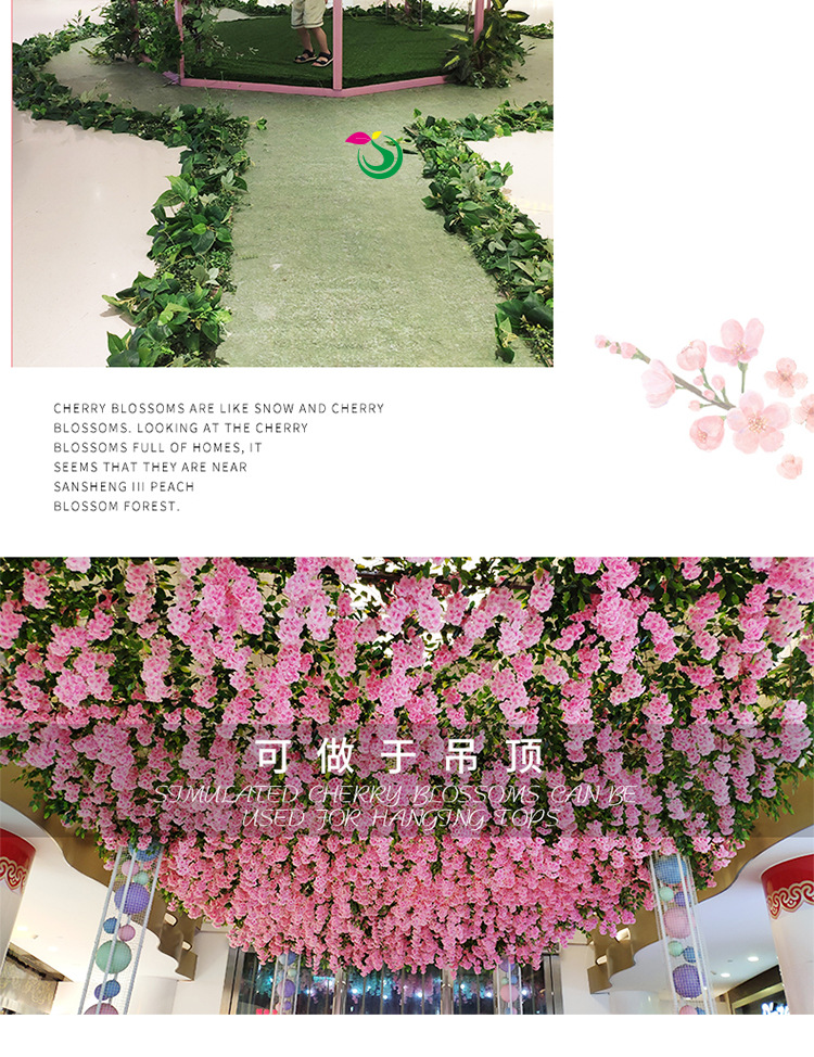 Artificial Cherry Tree Wedding Wedding Wall Decoration Cherry Twig Fake Flower Valentine's Day Tanabata Artificial Flower Wall Peach Tree