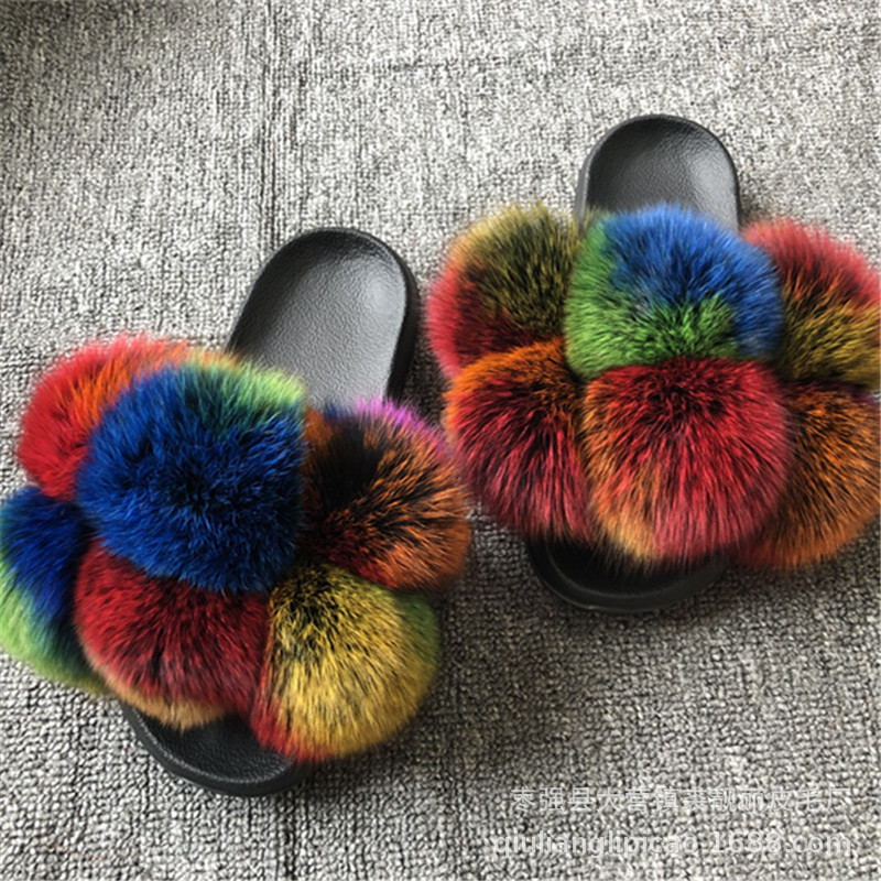 New Foreign Trade CrossBorder Fox Fur Ball Woolen Slipper Fashion Fox Raccoon Fur Slippers Flip Flops New Foreign Trade CrossBorder Fox Fur Ball Woolen Slipper Fashion Fox Raccoon Fur Slippers Flip Flops