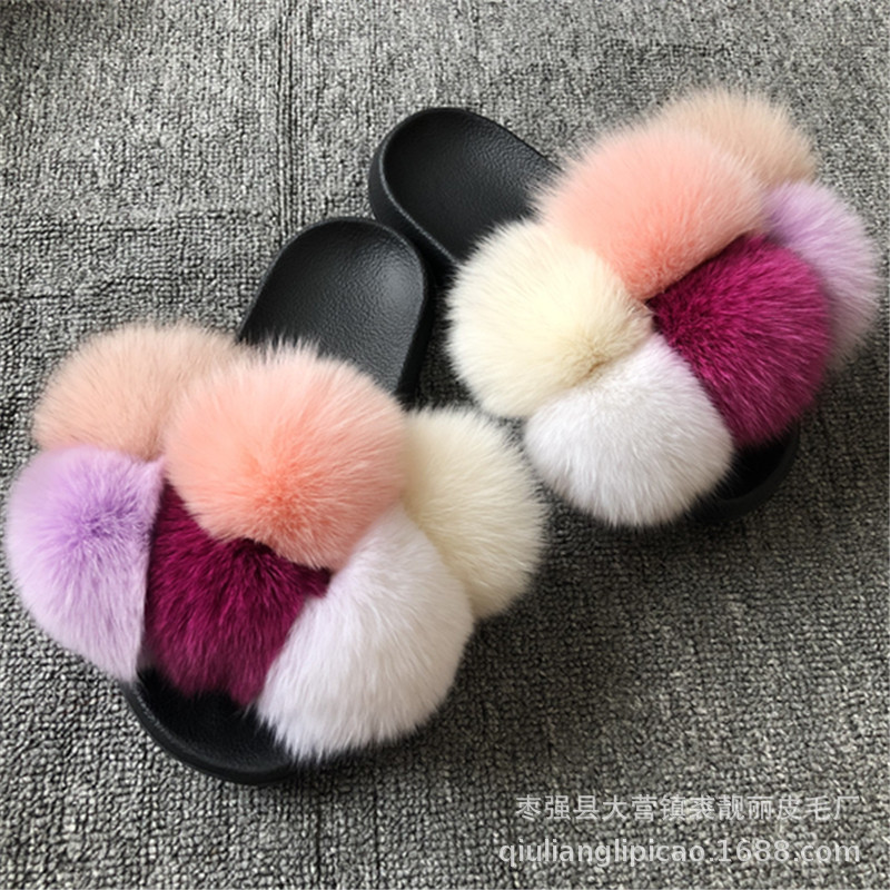 New Foreign Trade CrossBorder Fox Fur Ball Woolen Slipper Fashion Fox Raccoon Fur Slippers Flip Flops New Foreign Trade CrossBorder Fox Fur Ball Woolen Slipper Fashion Fox Raccoon Fur Slippers Flip Flops