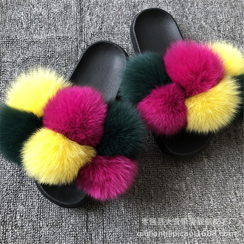 New Foreign Trade CrossBorder Fox Fur Ball Woolen Slipper Fashion Fox Raccoon Fur Slippers Flip Flops New Foreign Trade CrossBorder Fox Fur Ball Woolen Slipper Fashion Fox Raccoon Fur Slippers Flip Flops