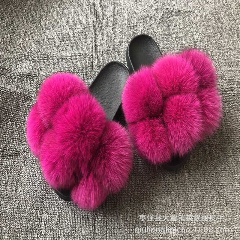 New Foreign Trade CrossBorder Fox Fur Ball Woolen Slipper Fashion Fox Raccoon Fur Slippers Flip Flops New Foreign Trade CrossBorder Fox Fur Ball Woolen Slipper Fashion Fox Raccoon Fur Slippers Flip Flops