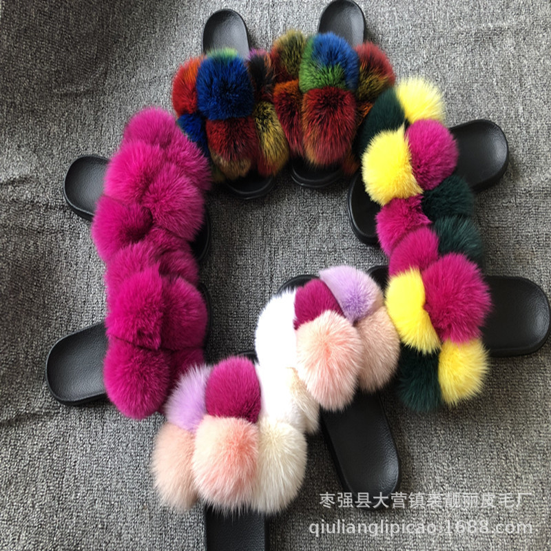 New Foreign Trade CrossBorder Fox Fur Ball Woolen Slipper Fashion Fox Raccoon Fur Slippers Flip Flops New Foreign Trade CrossBorder Fox Fur Ball Woolen Slipper Fashion Fox Raccoon Fur Slippers Flip Flops