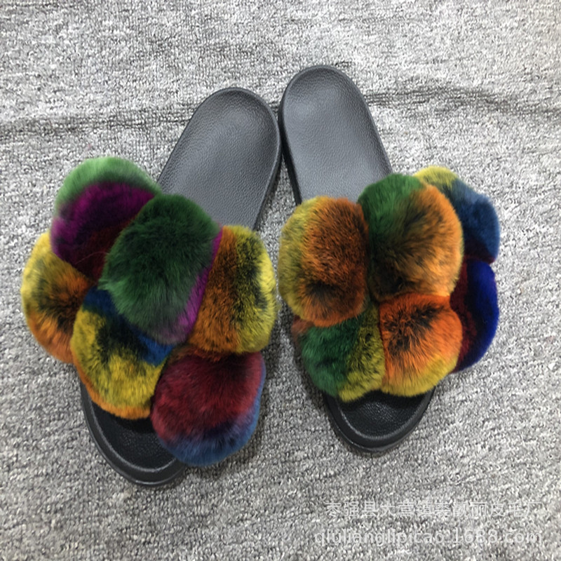 New Foreign Trade CrossBorder Fox Fur Ball Woolen Slipper Fashion Fox Raccoon Fur Slippers Flip Flops New Foreign Trade CrossBorder Fox Fur Ball Woolen Slipper Fashion Fox Raccoon Fur Slippers Flip Flops