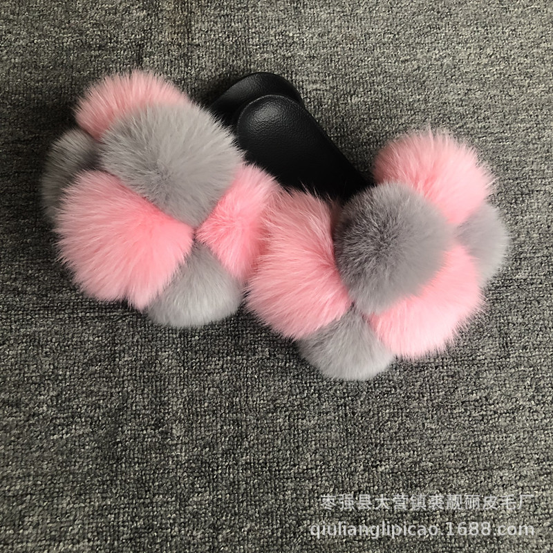 New Foreign Trade CrossBorder Fox Fur Ball Woolen Slipper Fashion Fox Raccoon Fur Slippers Flip Flops New Foreign Trade CrossBorder Fox Fur Ball Woolen Slipper Fashion Fox Raccoon Fur Slippers Flip Flops