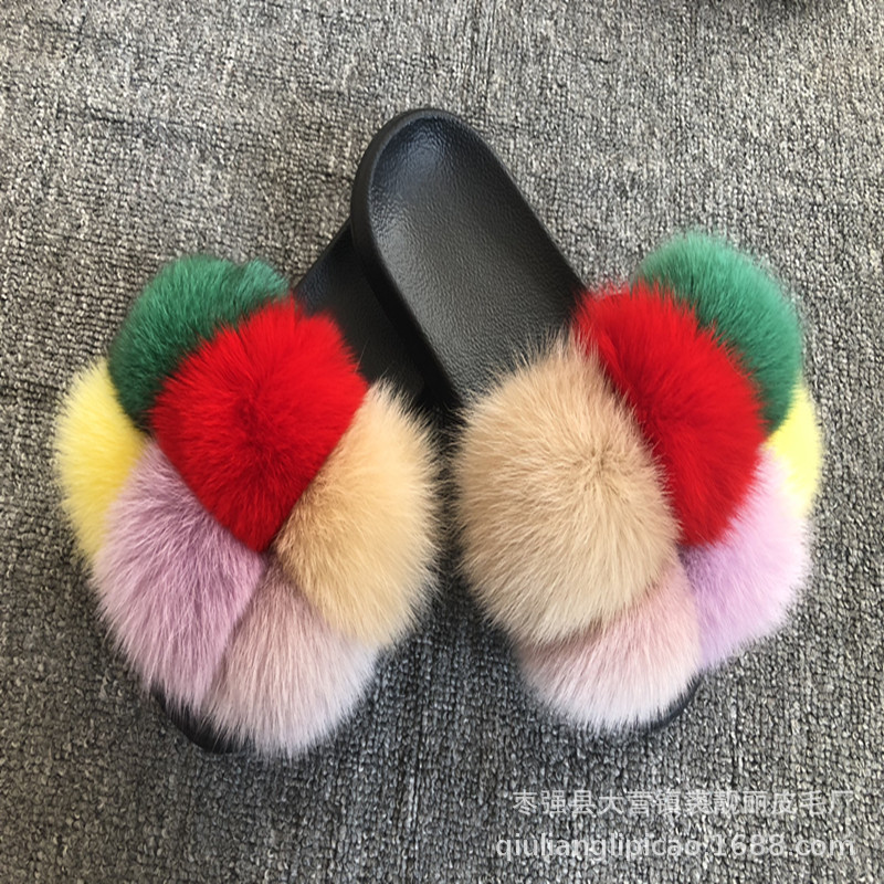 New Foreign Trade CrossBorder Fox Fur Ball Woolen Slipper Fashion Fox Raccoon Fur Slippers Flip Flops New Foreign Trade CrossBorder Fox Fur Ball Woolen Slipper Fashion Fox Raccoon Fur Slippers Flip Flops