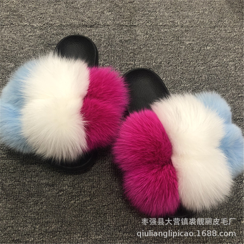 New Foreign Trade CrossBorder Fox Fur Ball Woolen Slipper Fashion Fox Raccoon Fur Slippers Flip Flops New Foreign Trade CrossBorder Fox Fur Ball Woolen Slipper Fashion Fox Raccoon Fur Slippers Flip Flops