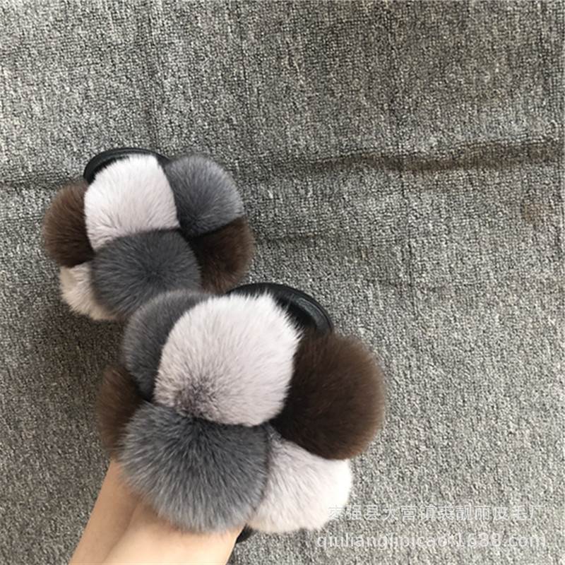 New Foreign Trade CrossBorder Fox Fur Ball Woolen Slipper Fashion Fox Raccoon Fur Slippers Flip Flops New Foreign Trade CrossBorder Fox Fur Ball Woolen Slipper Fashion Fox Raccoon Fur Slippers Flip Flops
