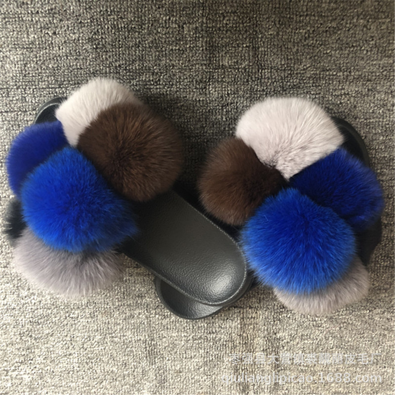 New Foreign Trade CrossBorder Fox Fur Ball Woolen Slipper Fashion Fox Raccoon Fur Slippers Flip Flops New Foreign Trade CrossBorder Fox Fur Ball Woolen Slipper Fashion Fox Raccoon Fur Slippers Flip Flops