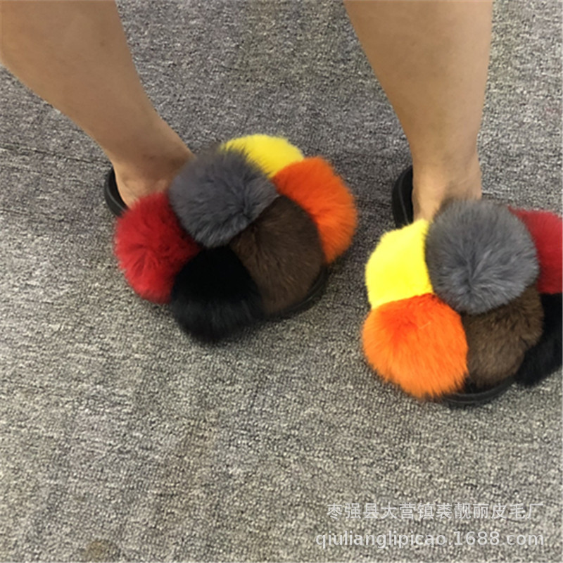 New Foreign Trade CrossBorder Fox Fur Ball Woolen Slipper Fashion Fox Raccoon Fur Slippers Flip Flops New Foreign Trade CrossBorder Fox Fur Ball Woolen Slipper Fashion Fox Raccoon Fur Slippers Flip Flops