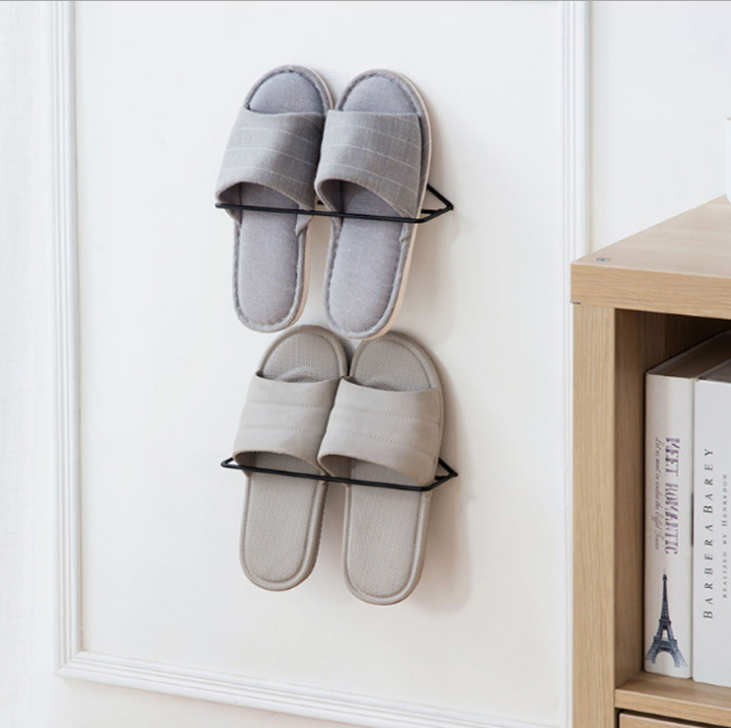 Adhesive Iron Storage Shoe Rack Home Wall-Mounted Triangle Shoe Rack Shoes Holder Bathroom Slipper Rack Simple Shoe Rack