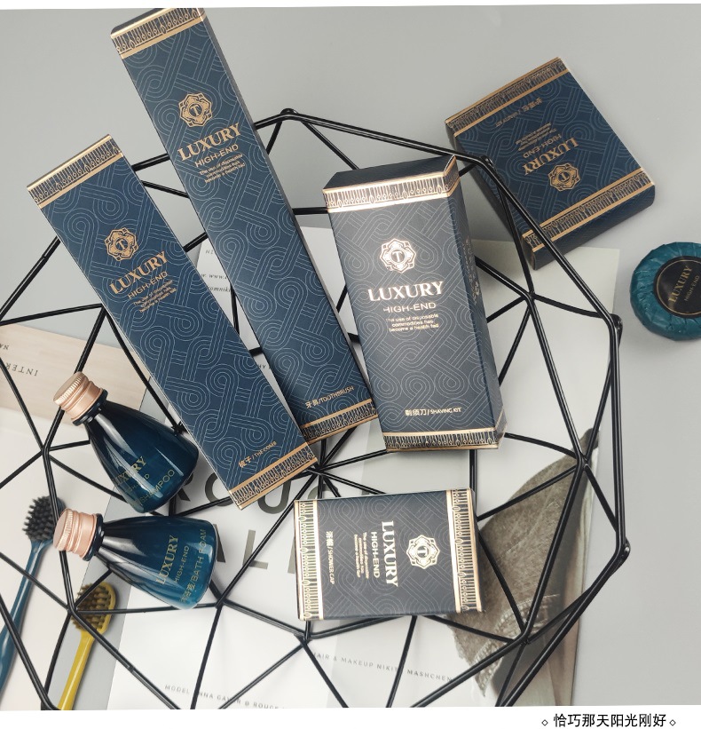 High-End Star Hotel Disposable Toothbrush Toothpaste Cassette Set High-End Wide Head Toothbrush Bronzing Blue
