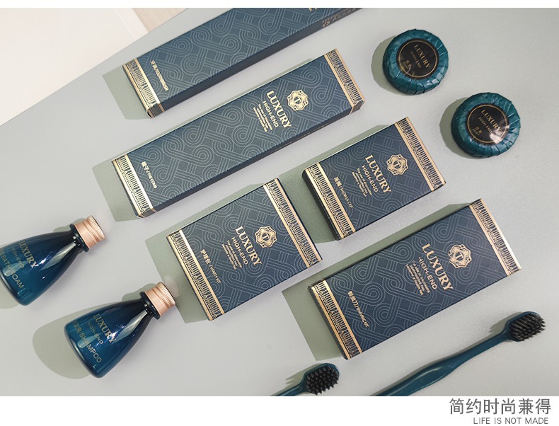 High-End Star Hotel Disposable Toothbrush Toothpaste Cassette Set High-End Wide Head Toothbrush Bronzing Blue
