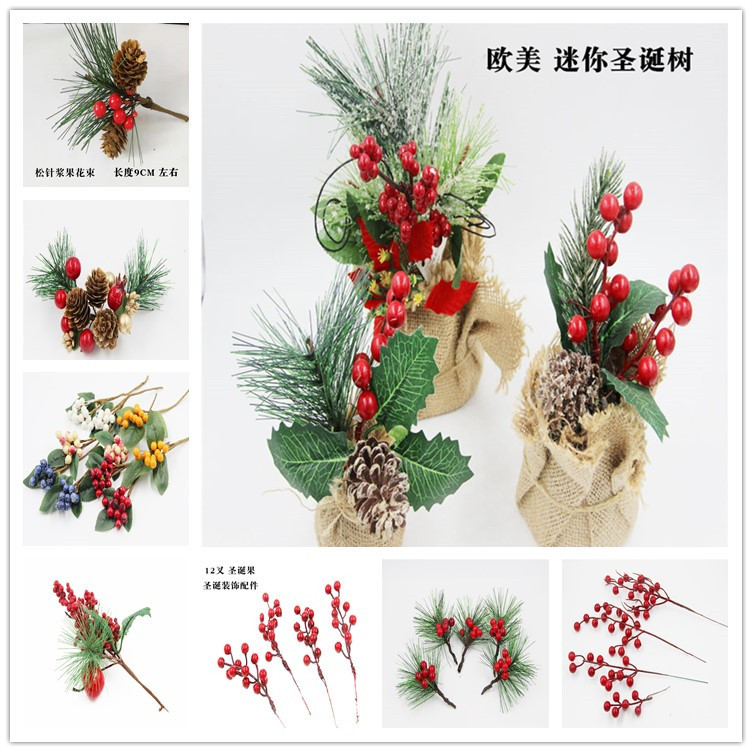 Christmas Decoration Bouquet DIY Garland Christmas Tree Matching Holiday Window Bar Scene Artificial Pine Cones Accessories