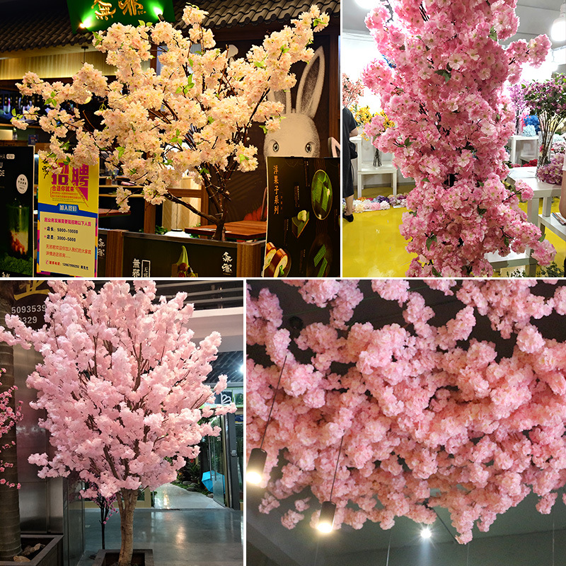 Factory Wholesale Artificial Cheery Branch Fake Flower for Wedding 4 Forks with Leaves Landscape Tree Wedding Decoration Flower Arch Road Lead