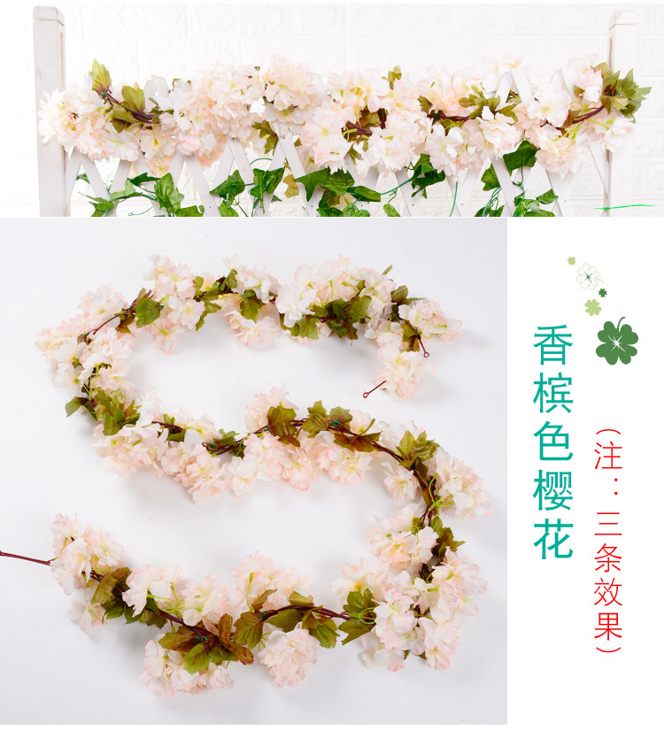Factory Wholesale Artificial Cheery Branch Fake Flower for Wedding 4 Forks with Leaves Landscape Tree Wedding Decoration Flower Arch Road Lead