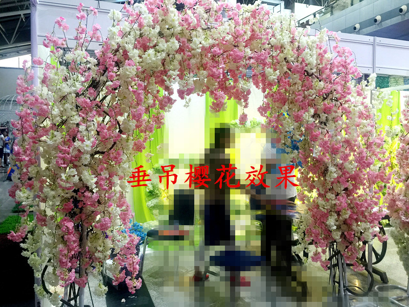 Factory Wholesale Artificial Cheery Branch Fake Flower for Wedding 4 Forks with Leaves Landscape Tree Wedding Decoration Flower Arch Road Lead